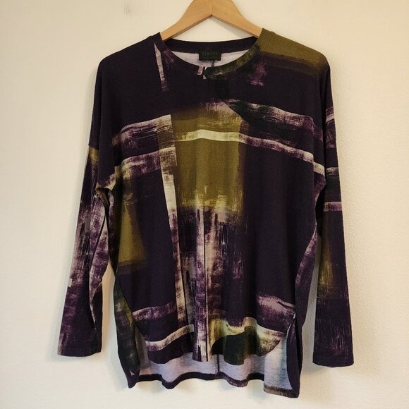 Q’Neel Women Abstract Printed A-Line Tunic, Plum/Ochre Sz 6 Viscose Blend Casual - Picture 1 of 15